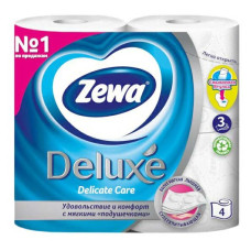 Туалетная бумага "Zewa Delux " 3-х слойная, белая 4-х шт.