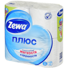 Туалетная бумага "Zewa Plus" 2-х слойная, белая 4-х шт.