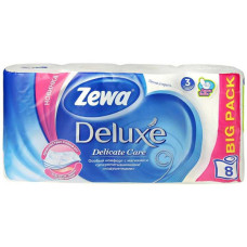 Туалетная бумага "Zewa Delux " Белая 2-х слойная,  8-ми шт.