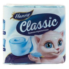 Туалетная бумага "Hanny Classic" голубая, 2-слоя, 4 шт.