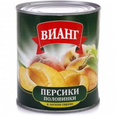 Компот "Персики" половинки в легком сиропе ж/б, 850 гр. (Вианг)